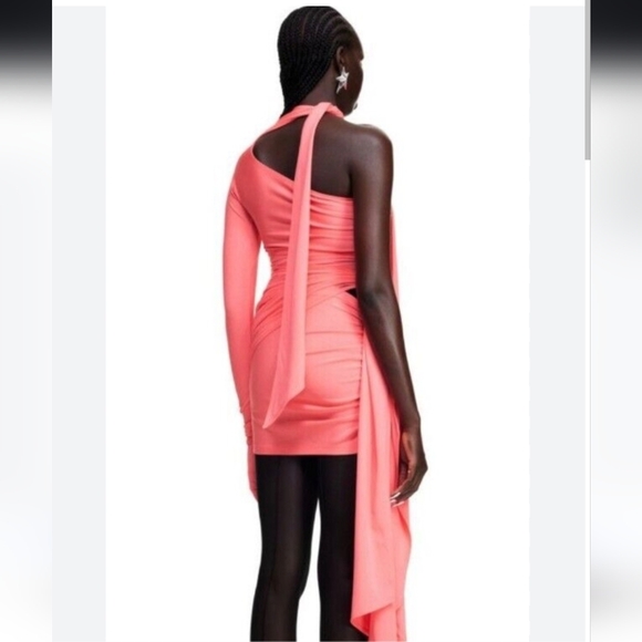 NWT Mugler x HM pink one-shoulder mini dress, sz small Limited Edition H&M - Picture 3 of 7